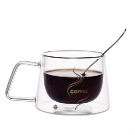 Vase si accesorii bucatarie - Cana cafea sticla perete dublu 200ml