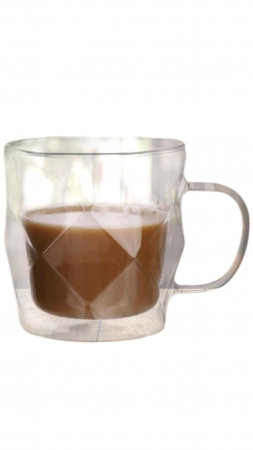 Vase si accesorii bucatarie - Cană cu perete dublu din sticlă, design geometric – 350 ml, 2 Buc / Set