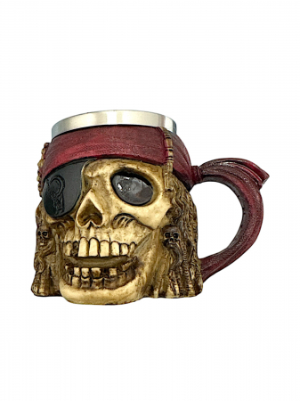 OFERTA SAPTAMANII - Cana de Bere Cap Craniu Pirat Inox+Rasina, 400 ML