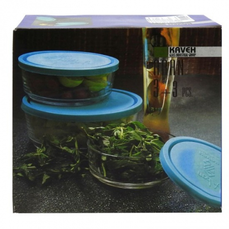 Cutie alimente - Caserola sticla rotunda cu capac plastic set 3 piese b73567