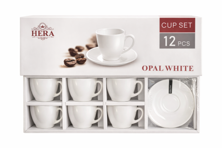 Cani - Ceasca patrata cu Farfurie din Opal 210 ml - 6 Buc / Set - Design Clasic, Alb