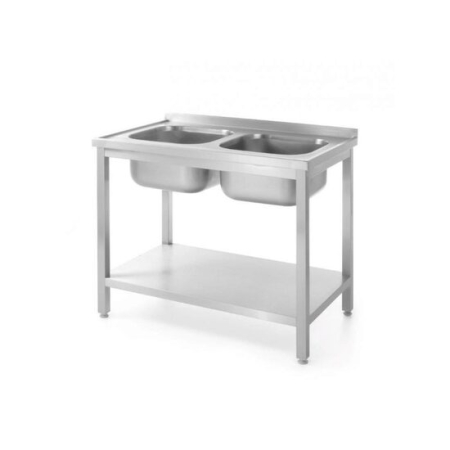 OFERTA SAPTAMANII - Chiuveta dubla cu suport si raft , 1000x600x (H) 850 mm, Hendi, Inox