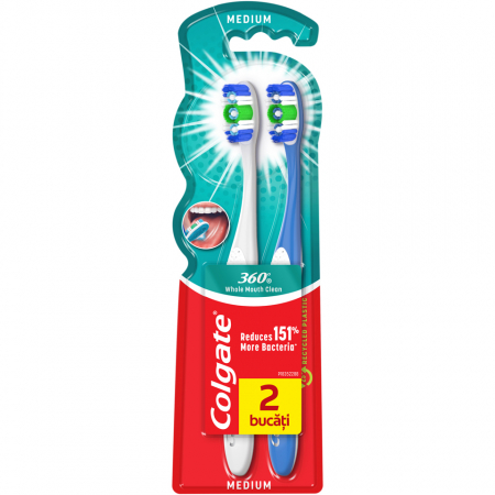 Ingrijirea corpului - Colgate periuta dinti 360 whole mouth clean medium 2buc/set