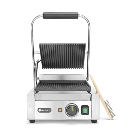 Echipamente Profesionale Bucatarie - Contact grill, suprafete striate din fonta cu invelis ceramic, 1800 W, corp inox, Hendi, potrvit si pentru uz profesional