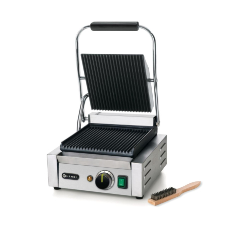 Contact grill, suprafete striate din fonta cu invelis ceramic, 1800 W, corp inox, Hendi, potrvit si pentru uz profesional [1]