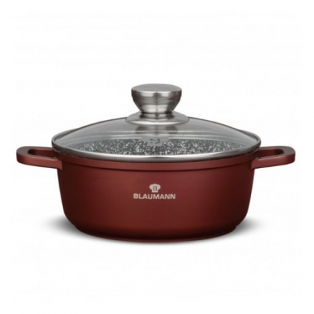 Cratite - Cratită cu capac Blaumann BL-4079, 24 cm, 4.5L, aluminiu turnat, acoperire ceramică tip marmură, compatibilă cu inducție