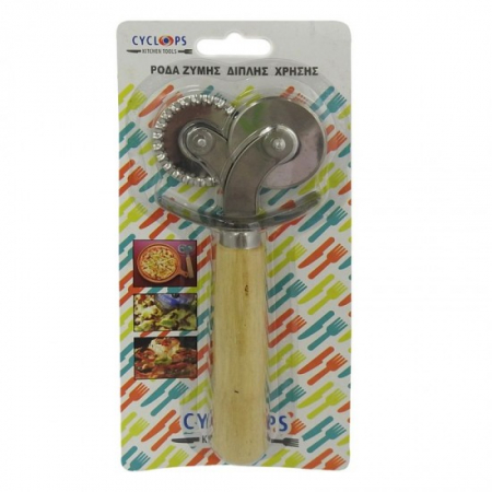 Vase si accesorii bucatarie - Cutit pizza maner lemn cu 2 folosinte