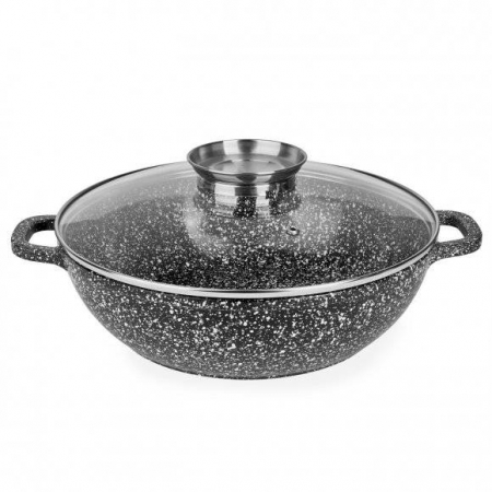 Vase si accesorii bucatarie - Edenberg cratita joasa aluminiu granit cu capac sticla 28cm 3.3l eb-8041