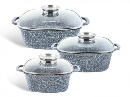 Vase si accesorii bucatarie - Edenberg set cratite patrate aluminiu granit cu capac sticla 6pcs 20/24/28cm eb-8030