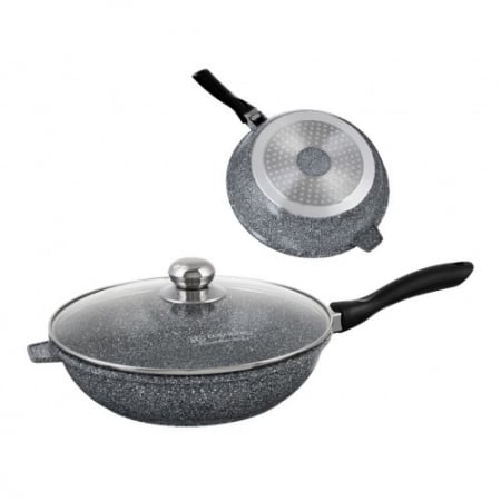 Vase si accesorii bucatarie - Edenberg tigaie aluminiu granit cu capac sticla 24cm eb-8021