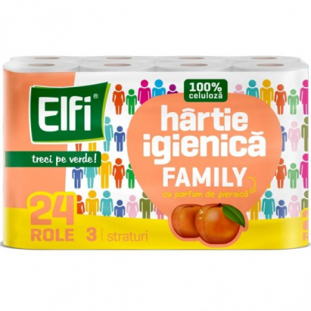 Consumabile hartie - Elfi hartie igienica 24role 3straturi family piersica