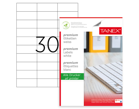 Etichete - Etichete autoadezive TANEX 70 x 29,7 mm, 30/A4, colțuri drepte – 100 coli/top