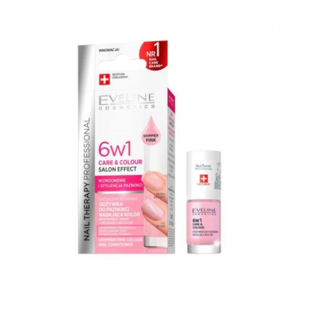 Unghii - Eveline nail therapy 6in1 shimmer pink