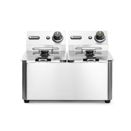 Friteuza electrica profesionala 2x4 lt, 2x3000W, inox, termostat 0-190 gr C, Hendi Kitchen LIne, 47x42x(H)33 cm [1]