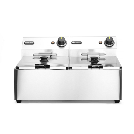Echipamente Profesionale Bucatarie - Friteuza electrica profesionala 2x6 litri 2x3300 W, termostat 0-190 gr C, corp inox, Hendi Kitchen Line, 550x430x(H)290 mm