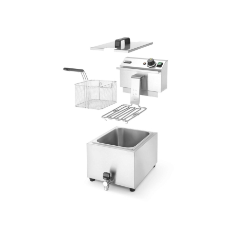 Friteuza electrica profesionala, Hendi Mastercook cu robinet scurgere ulei, Inox, 8 lt, 3500 W, temperatura reglabila pana la 195 gr C, termostat, 515x300x(H)345 mm [3]