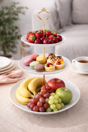 Fructiera etajata, 3 nivele pentru fructe, prajituri, 40x25x19cm [5]