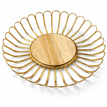 Cos fructe - Fructiera Gold cu Suport de Lemn 28 Cm