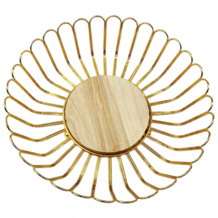 Tava servire - Fructiera Gold cu Suport de Lemn 28 Cm