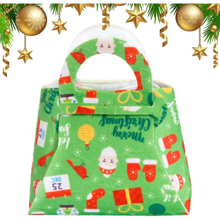 Geanta pentru Copii, Pliabila, pentru Cadouri de Craciun, din Panza Netesuta, 13 x 12 x 6 cm, Verde [2]