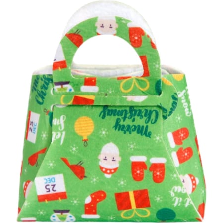 Craciun - Geanta pentru Copii, Pliabila, pentru Cadouri de Craciun, din Panza Netesuta, 13 x 12 x 6 cm, Verde