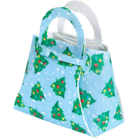 Geanta pentru Copii, Pliabila, pentru Cadouri de Craciun, din Panza Netesuta, Braduti, 13 x 12 x 6 cm, Verde [3]