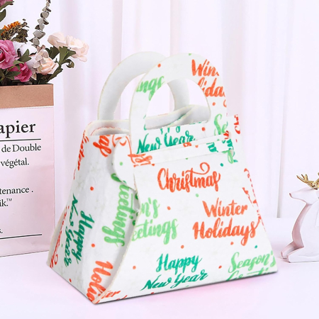 Geanta pentru Copii, Pliabila, pentru Cadouri de Craciun, din Panza Netesuta, Mesaje de Craciun, 13 x 12 x 6 cm, Alb [6]