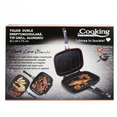 Vase si accesorii bucatarie - Heinner grill dublu non stick 32x24x7.5cm