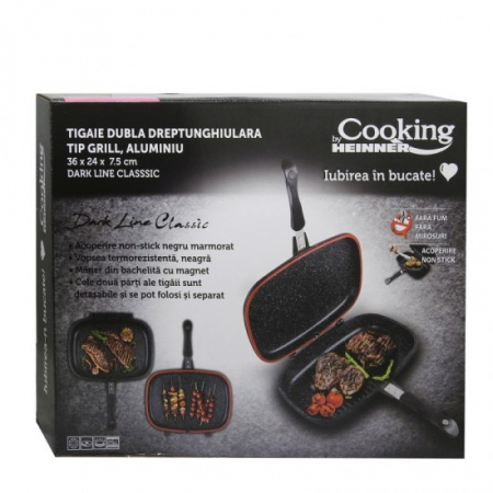 Vase si accesorii bucatarie - Heinner grill dublu non stick 36x24x7.5cm dark line a0236b