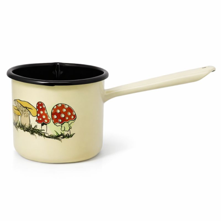 Ibrice - Ibric Emailat pentru Cafea 66/10 – Diametru 6,6 cm, Inaltime 10 cm – Crem cu Decor Ciuperci, Stil Traditional