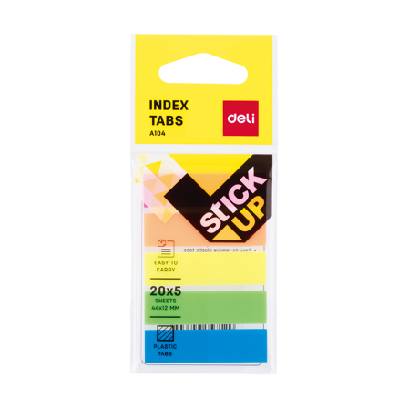 Birotica & Papetarie - Index adeziv plastic 12 x 44 mm, 5 culori, 20 file/culoare Deli