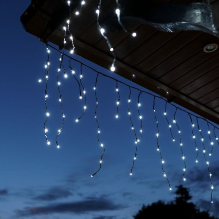 Instalatie Craciun Profesionala de Exterior IP65, 45 m, 1080 Led-uri Mari ,Franjuri, Alb rece, Flash, Alimentator, Interconectabila, Prelungitor 6.5 m inclus, Fir Negru Cauciucat, 220v [12]