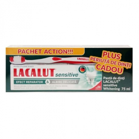 Ingrijirea corpului - Lacalut pasta dinti 75ml sensitive whitening+ periuta cadou