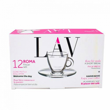 Vase si accesorii bucatarie - Lav set cesti+farfurii sticla roma s5 225cc 12pcs