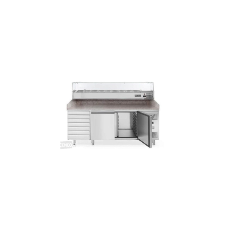 Masa pizza profesionala, cu 2 usi 7 sertare 280 L inox, ARKTIC by Hendi interval temperatura -2/+8 gr C 250 W 2020x800x(H)875 mm [3]