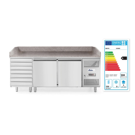 Masa pizza profesionala, cu 2 usi 7 sertare 280 L inox, ARKTIC by Hendi interval temperatura -2/+8 gr C 250 W 2020x800x(H)875 mm [2]
