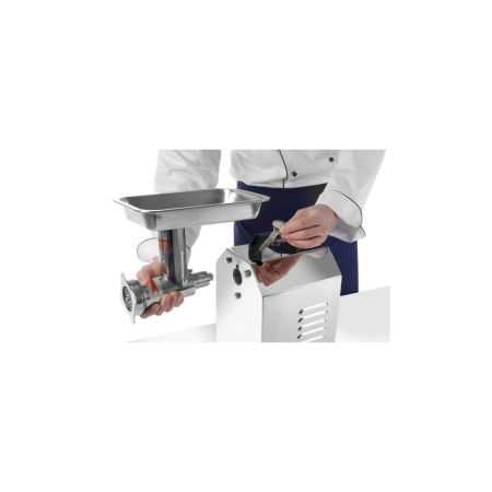 Masina de tocat carne, 2 discuri tocare de 6 si 8 mmm din inox, cutit din inox, melc din inox, tub pentru impingere, Hendi Top Line, 250 Kg/ora, corp inox, palnie inox chirurgical 304, 900 W [1]
