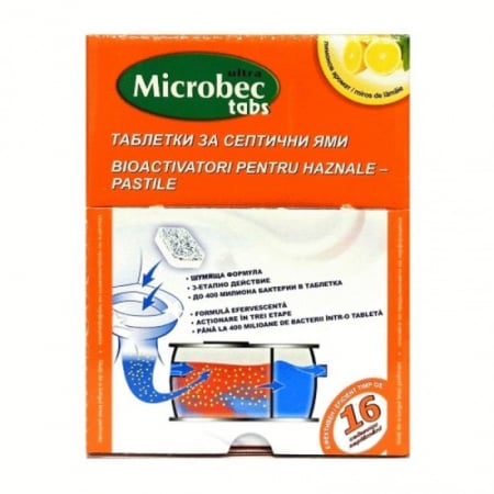 Solutie desfundat - Microbec tratament pentru fose septice tablete 20g 16/set