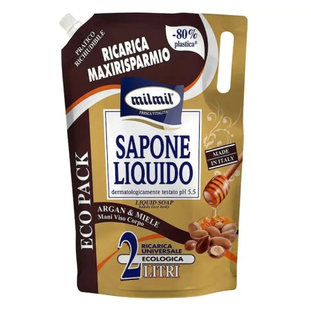 Sapun lichid - MilMil Săpun Lichid Rezervă Argan & Miere, 2L – Curățare delicată și hidratare pentru întreaga familie