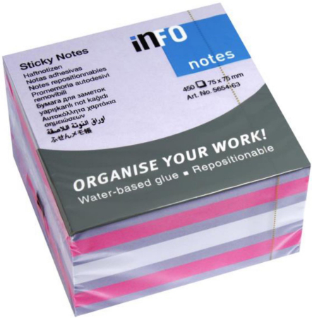 Birotica & Papetarie - Notes adeziv Info Notes 75 × 75 mm – Roz / Violet / Alb, 450 file 