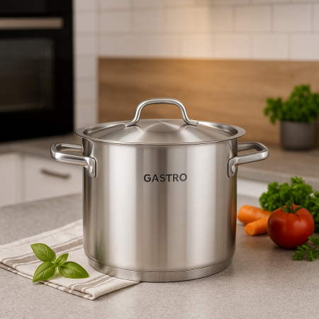 Oala profesionala GASTRO inox, fund dublu, 20x20 cm, 6 L, cu capac [1]