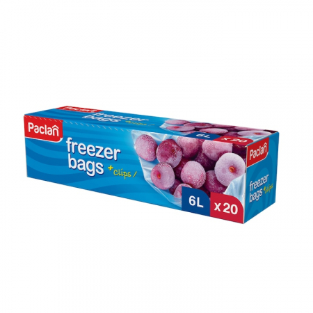 Pungi alimentare - Paclan pungi congelator+clipsuri 6l/20 buc