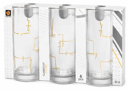 Pahare - Pahar apă alb decor Evita Satin 270 ml Classico – 6 Buc / Set