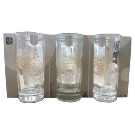 Vase si accesorii bucatarie - Pahar apa alb decor fulgi zapada 27cl classico 6buc/set 91206d151-sl6b8