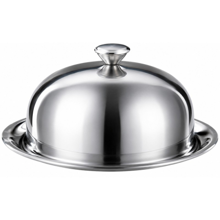 Vase si accesorii bucatarie - Platou rotund cu capac, din inox, Ø 24 cm, înălțime capac 12 cm