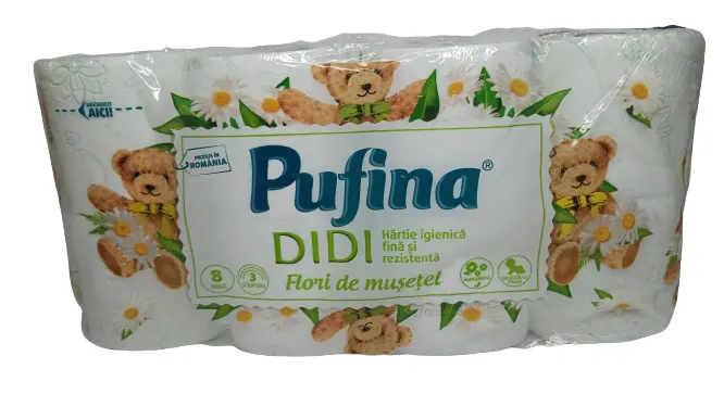 Consumabile hartie - Pufina didi hartie igienica 8role 3straturi flori de musetel