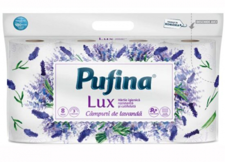Consumabile hartie - Pufina lux hartie igienica 8buc 3starturi lavanda