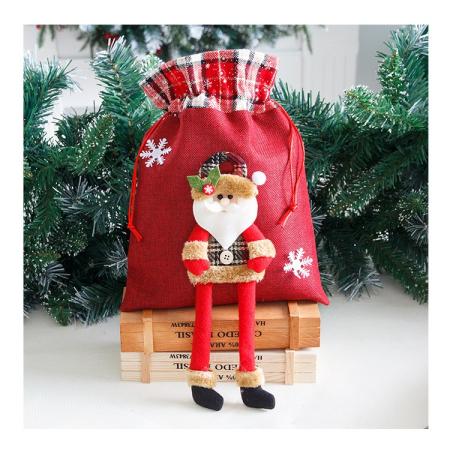 Sac cadouri, tematica Mos Craciun, Material Textil, 30x25 cm, cu Siret, Rosu [1]