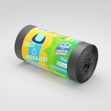 Saci menaj - Saci Menajeri - „Acasă” – Super Rezistenți - 35 L - 230 g - 15 Buc / Rola