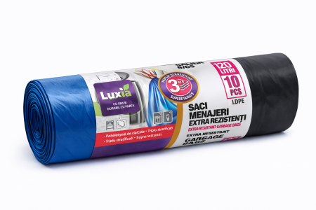 Uz casnic si menaj - Saci Menajeri cu Șnur LUXIA – 120 L, 10 Buc / Rolă, LDPE Albastru Marin